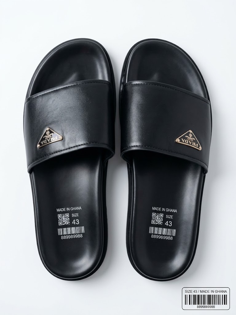 Prada Triangle Logo Leather Slides