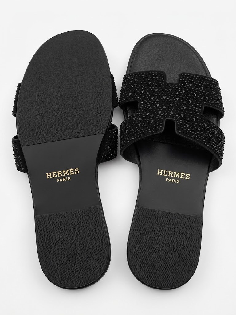 Hermès Style Rhinestone Cutout H Slide Sandals